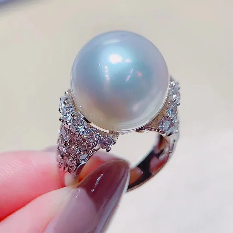 Luxury Full Bling Iced Out CZ Simulated Pearl Women Rings High Quality Silver Color Wedding Rings Fashion Newly Jewelry