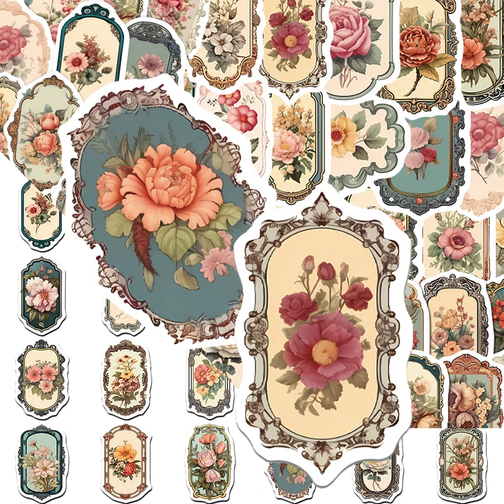 

10/30/50pcs Cartoon Aesthetic Flower Mirror Stickers Vintage Decals Graffiti Stationery Phone Luggage Car Decoration Sticker Toy