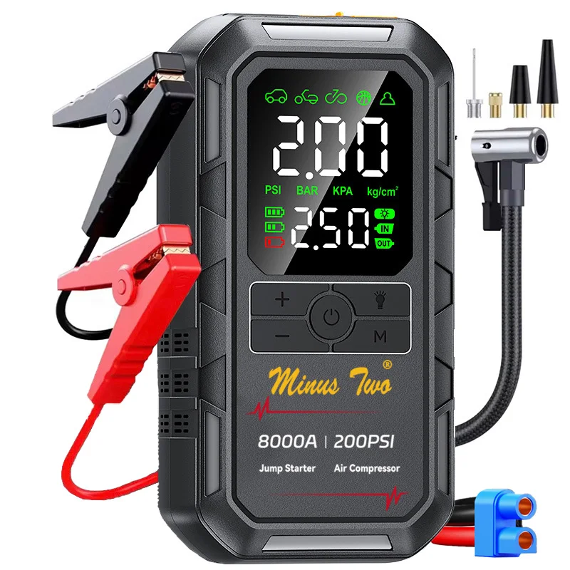 4-IN-1 Car Jump Starter with Air Compressor Peak 5000A Auto Battery Booster 180PSI Air Pump Portable Power Bank Tire Inflator