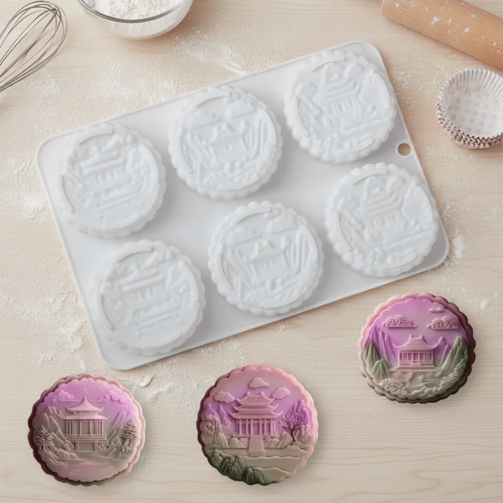 Silicone Mid Autumn Festival Phoenix Mooncake Mold 6 Cavities Heat-resistant Auspicious Clouds Mooncake Mold Easy To Demold