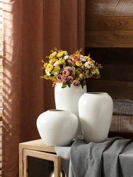 White Ceramic Vase Modern Minimalist Home Decoration Dry Flower Hydroponic Arrangement Vases Table Living Room Decor Jarron