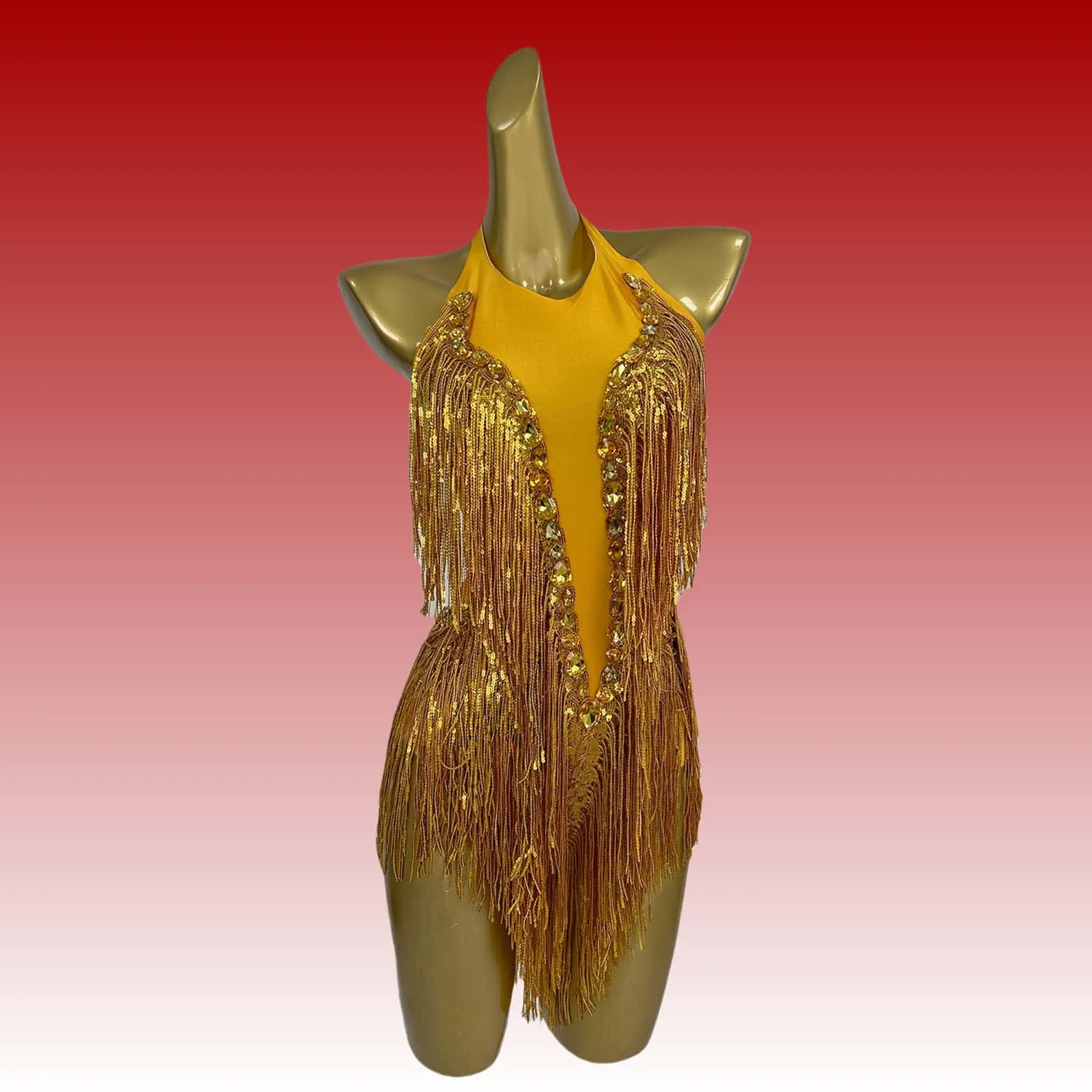 Shuye Yellow Fringed Latin Dance Talent Performance Suit Female Group Backing Dance Leotard Nightclub Performance Jumpsuit