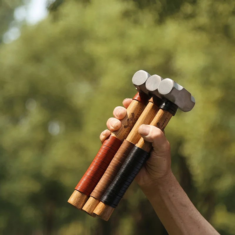 YGTITAN Heavy Duty Forged Steel Camping Hammer, Leather Handle Tent Stake Mallet, Outdoor Wooden Tool