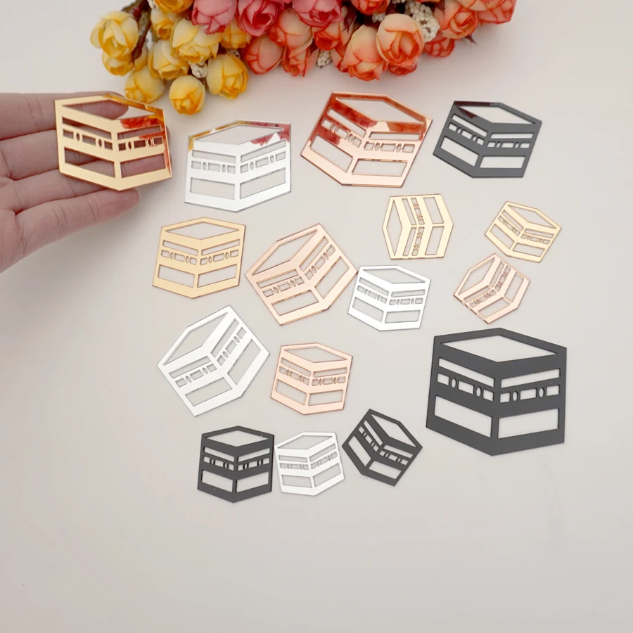 Makkah Kaaba Building Hollow Design Acrylic Stickers Hajj Mubarak Eid Mubarak Decors Gift Idea for Muslim Festivals