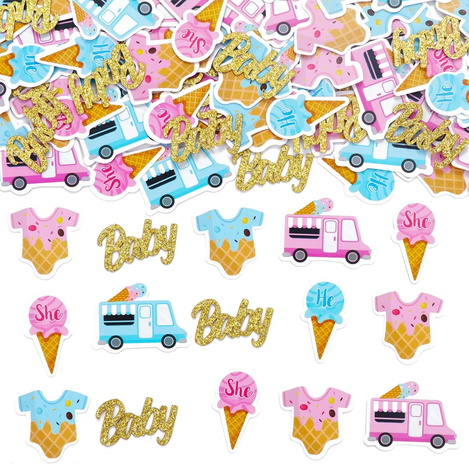 

Ice Cream Theme Boy or Girl Gender Reveal Decor Double Sided Printing Paper Confetti Scatter Table Decor Pregnancy Baby Shower