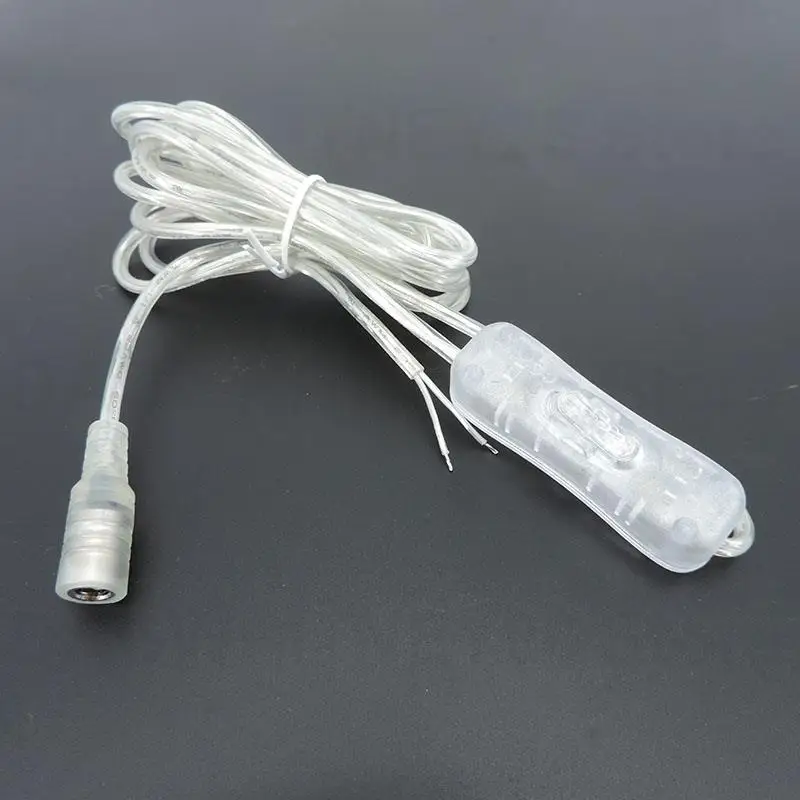 2pin 22AWG transparent DC Female 12V 5V 5.5x2.1mm Power adapter extend Cable led Light Switch button connector neon lamp U26