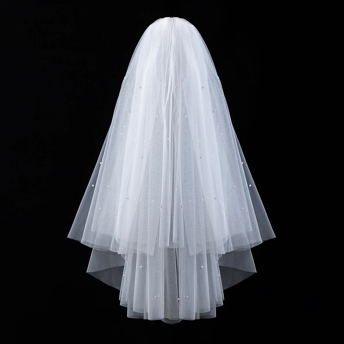 

elegant white bridal veil is suitable for women's weddings as a waist length veil