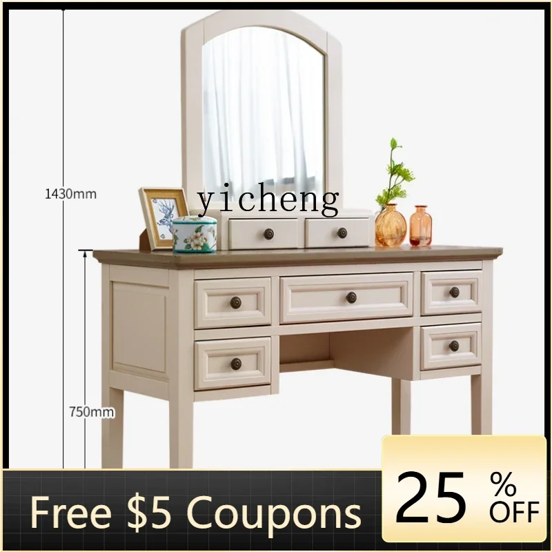 

ZZTQH pastoral white solid wood dresser bedroom multi-drawer storage box storage makeup table