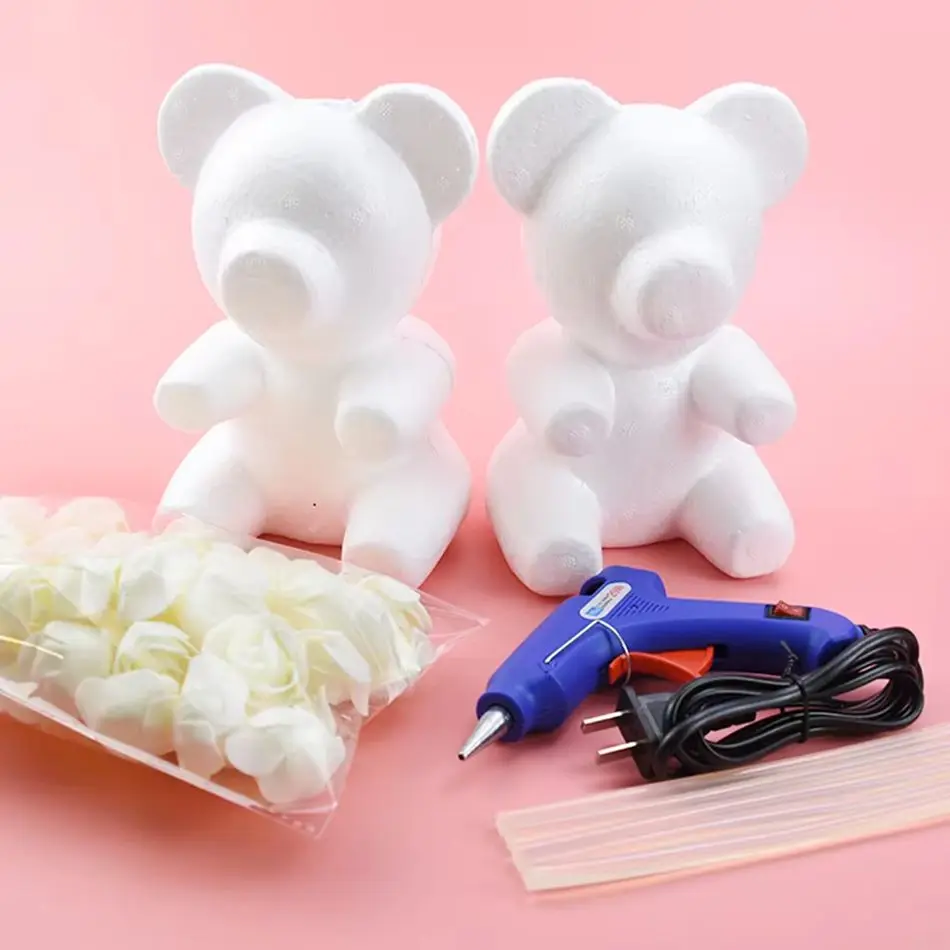 20cm/30cm Artificial Flowers bubble Teddy Bear of Roses Mold DIY Gifts Polystyrene Styrofoam Wedding Valentine\'s Day Present