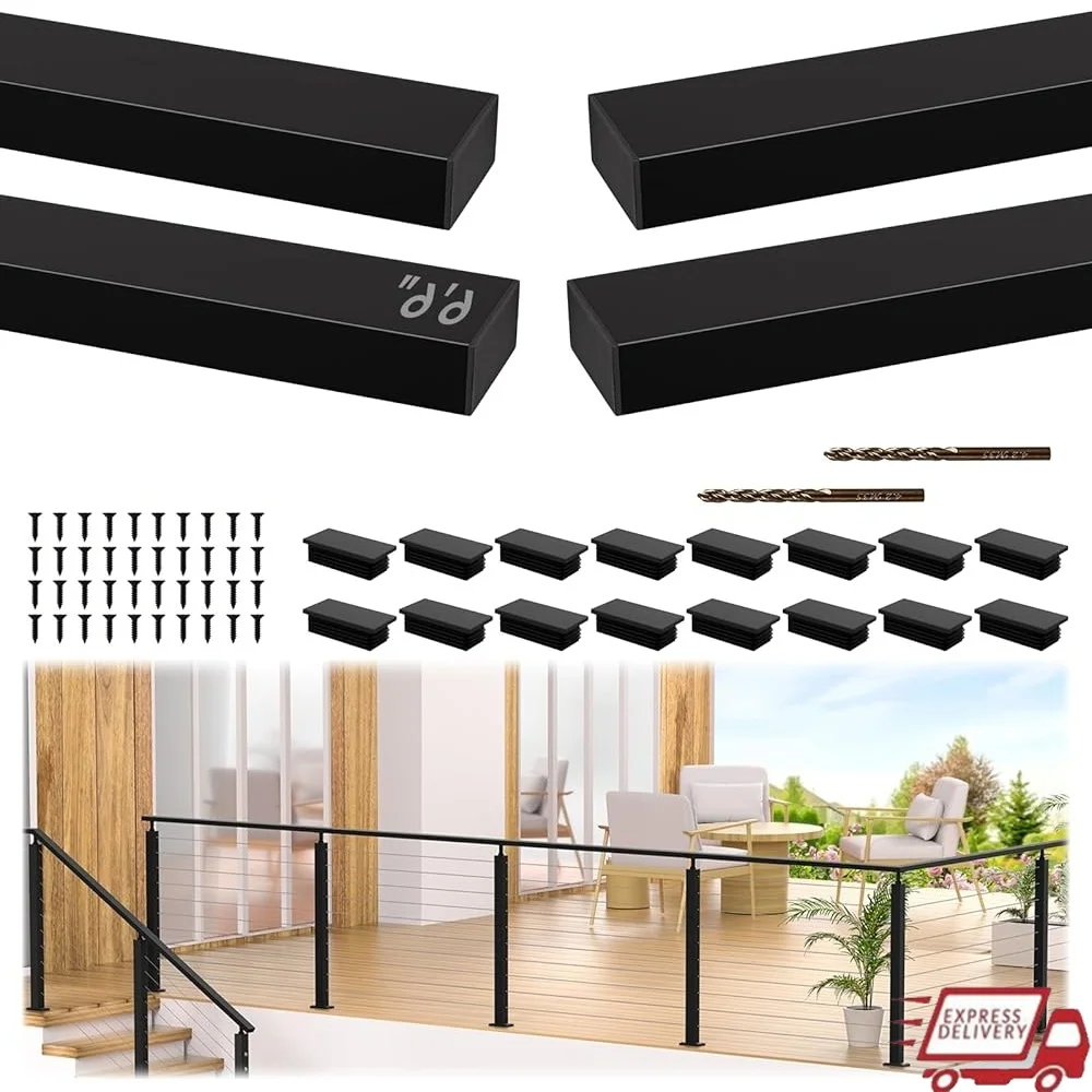 

6'6" Stainless Steel T304 Black Handrail Rectangular Flat Top 4 Pack Indoor Outdoor Cable Railing Deck Stair System