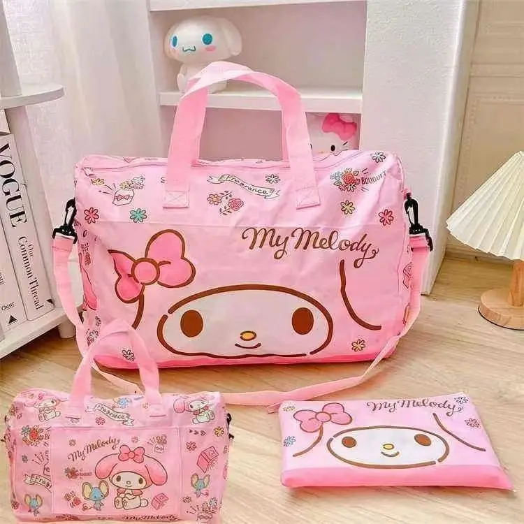 

My Melody Kuromi Cinnamoroll Cartoon Cute Foldable Luggage Bag Handbag Fashion Portable Trolley Travel Coating Storage Bag