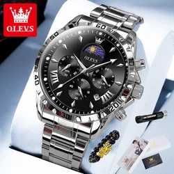 OLEVS 2949 Luxury Brand Men's Watch Fashion Business Waterproof Calendar Moon Phase Timing Code Watch Sports Quartz Men's Watch