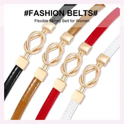 Fashion Genuine Leather Women Skinny Leather Belt Adjustable Fashion Dress Belt Thin Waist Belts for Ladies Girls