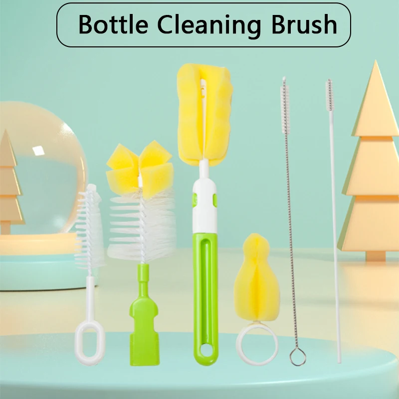 

Pacifier Bottle Cleaning Brush Set Straw Brush 360 Degree Rotating Glass Cup Washing Baby Bottle Cleaner Sponge Cleaning Tool