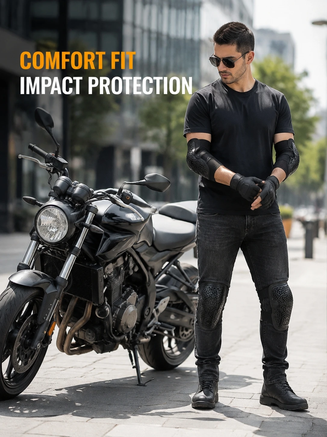 Motorcycle Knee Elbow Protector Sleeves, Autumn Thin Breathable Anti‑Fall Riding Guards,UV Stretch Shock‑Absorbing Arm Leg Pads view 5