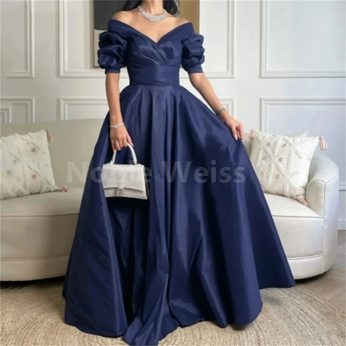 

Stunning V-Neck SATIN Prom Dresses with Floor-Length A-LINE Skirt Customized