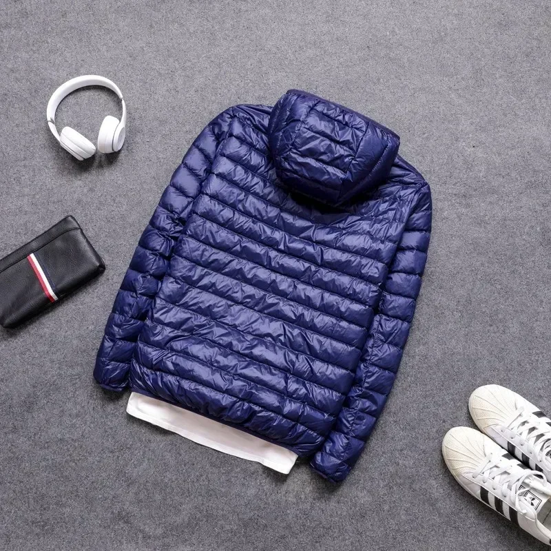 Winter Men Ultralight Thin Down Jacket White Duck Down Hooded Jackets Full Sleeve Warm Coat Parka Portable Outwear Down Jacket