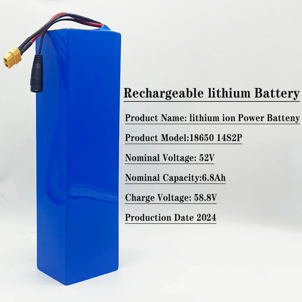 14S2P 52V 6.8ah lithium battery pack built-in BMS For 1000W 1500W Motorcycle Electric EScooter rechargeable battery+2A charger