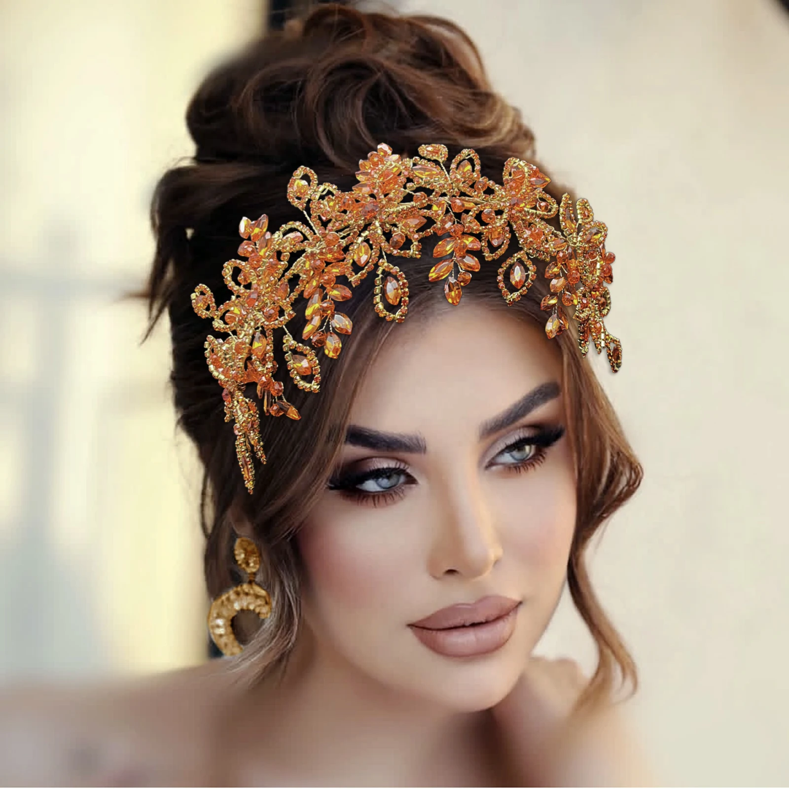 

DZ087 Orange Rhinestone Wedding Hair Accessories Colorful Crystal Birthday Headwear Women Tiara Party Blue Color Headband