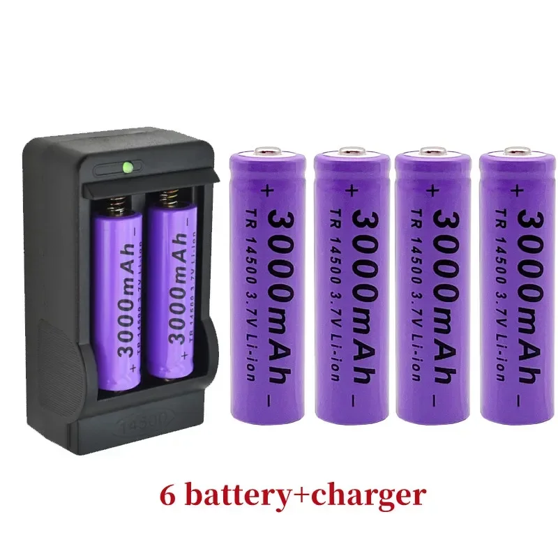 2024 la última batería de litio 14500 3,7 V 3000mAh batería recargable linterna batería linterna LED juguete + cargador