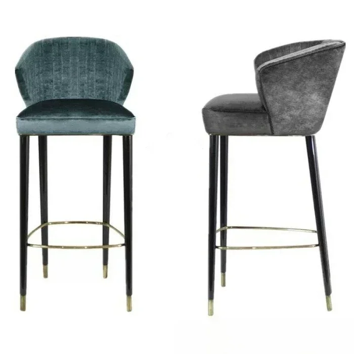 Simple Modern Solid Wood Bar Chair Furniture High KTV Cafe Hotel Leisure Fabric Front Desk Chair