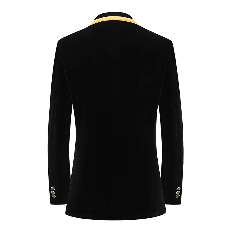 New Men Luxury Velvet Suit 2 Piece Classic Male Wedding Party Black Patchwork Embroidered Blazers and Pants