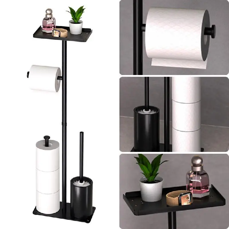 4 In One Function Design Toilet Paper Rack, Storage Rack, Mobile Phone Rack, Toilet Brush Vertical Toilet Paper Rack