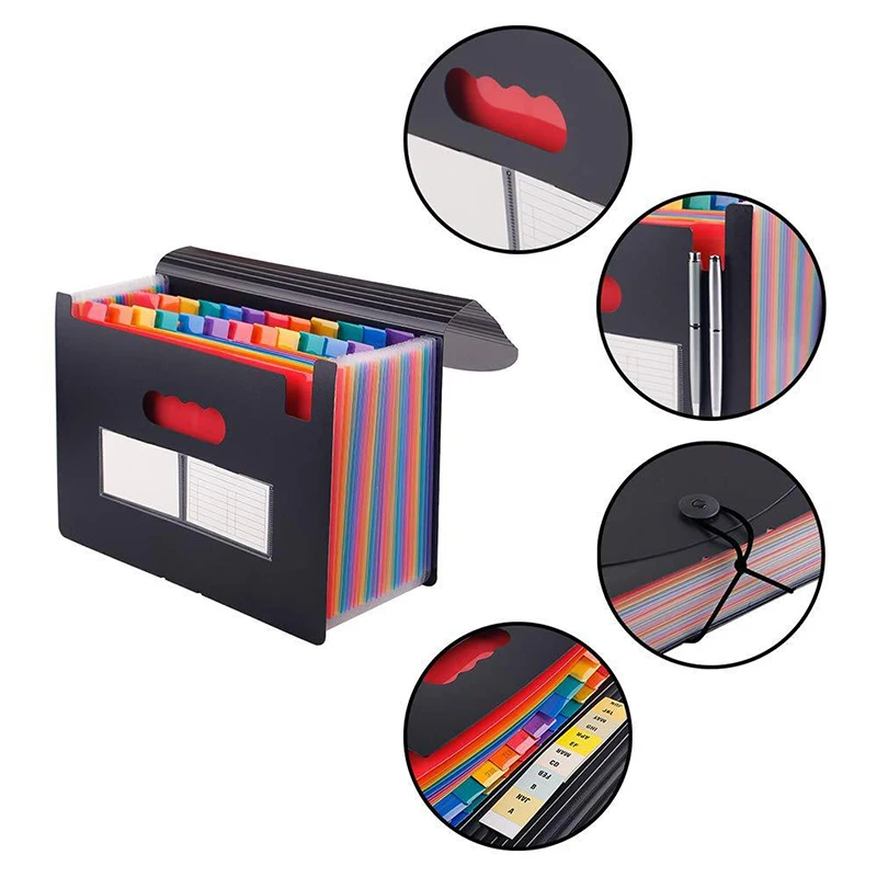 Portable A4 Expanding File Folder 13/25 Pockets Accordions Bag Rainbow Organizer Filing Box Paper Bill Receipt Document Holder