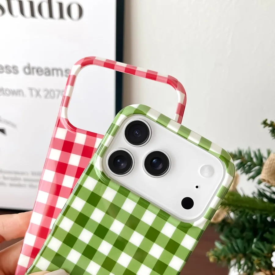 iPhone 17 Pro用ケース 可愛い エステティック ギンガムチェック柄 スマホケース ソフト スリム TPU 耐衝撃 スマホカバー 女性 女の子向け 6.3インチ