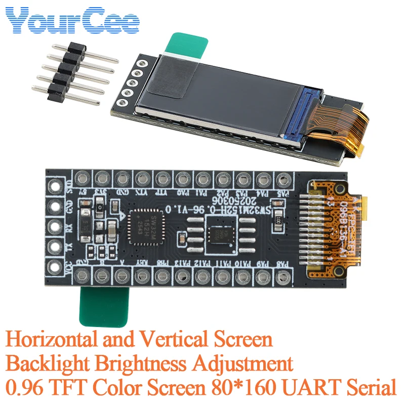 0.96 Inch 0.96" TFT Color Screen Serial LCD Display 80*160 SW32M55A4 MCU Development Board Horizontal and Vertical Screen