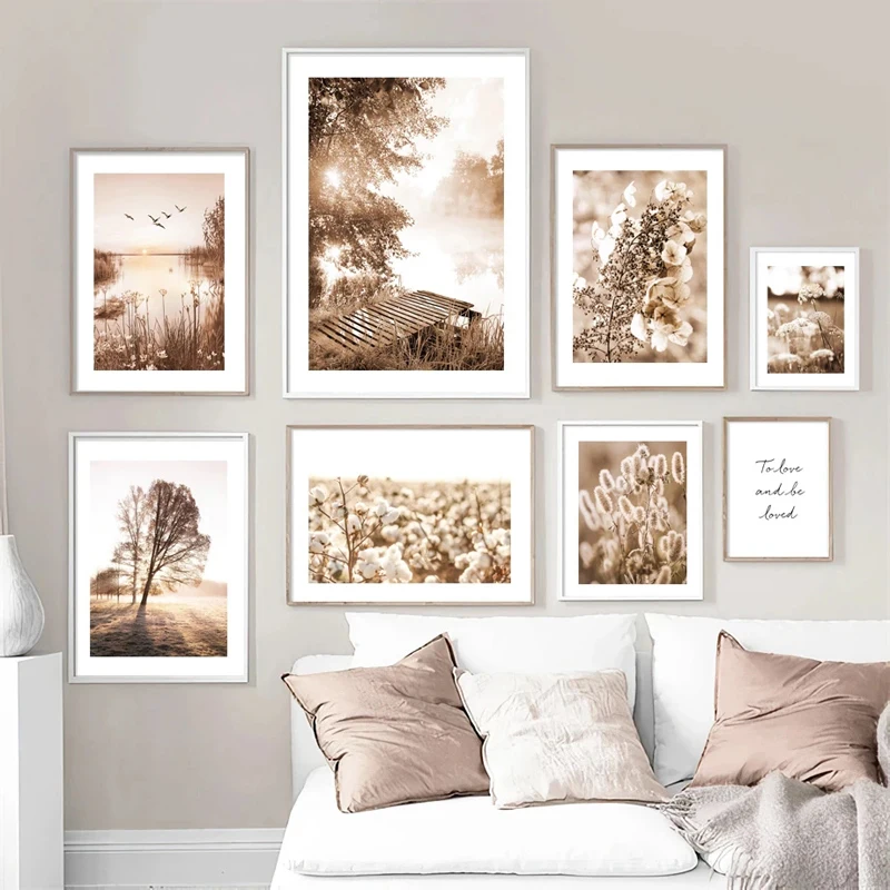 Wall Canvas Art Home Decoration Lake Bridge Dandelion Flower Reed Quote Picture Painting Prints Living Room Nordic Decoration