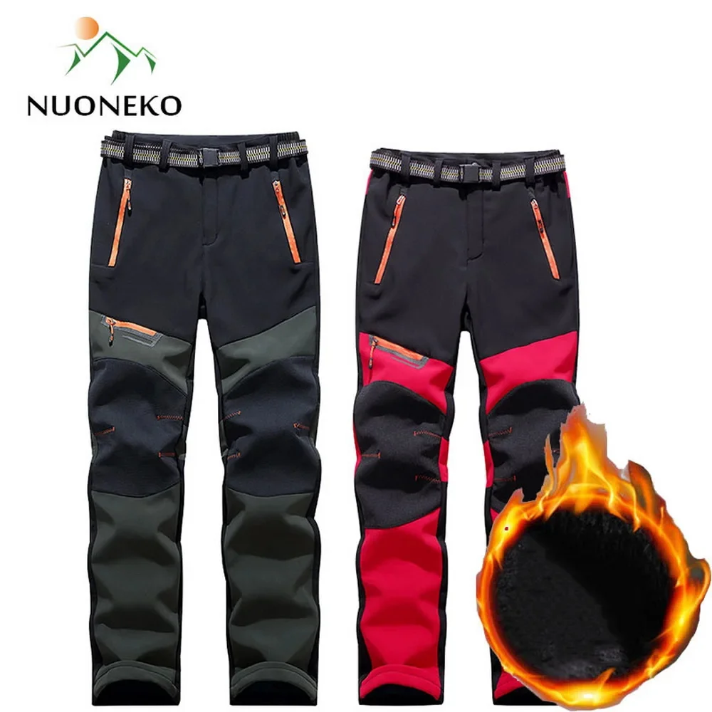 NUONEKO Softshell Hiking Pants Women Mens Winter Warm Fleece Sport Outdoor Skiing Camping Trekking Waterproof Hombre PM38