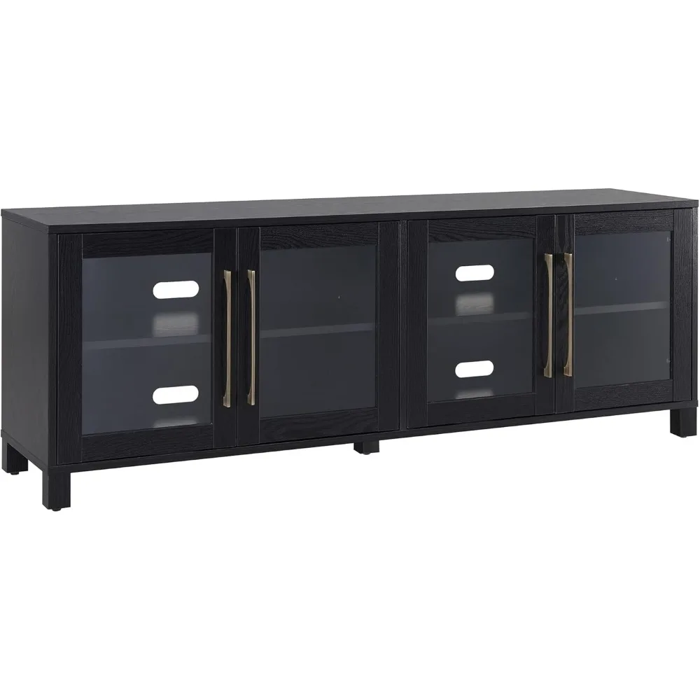 Henn&Hart Soporte de TV rectangular para televisores de hasta 80" en veta negra, soportes de TV con chimenea eléctrica para salón