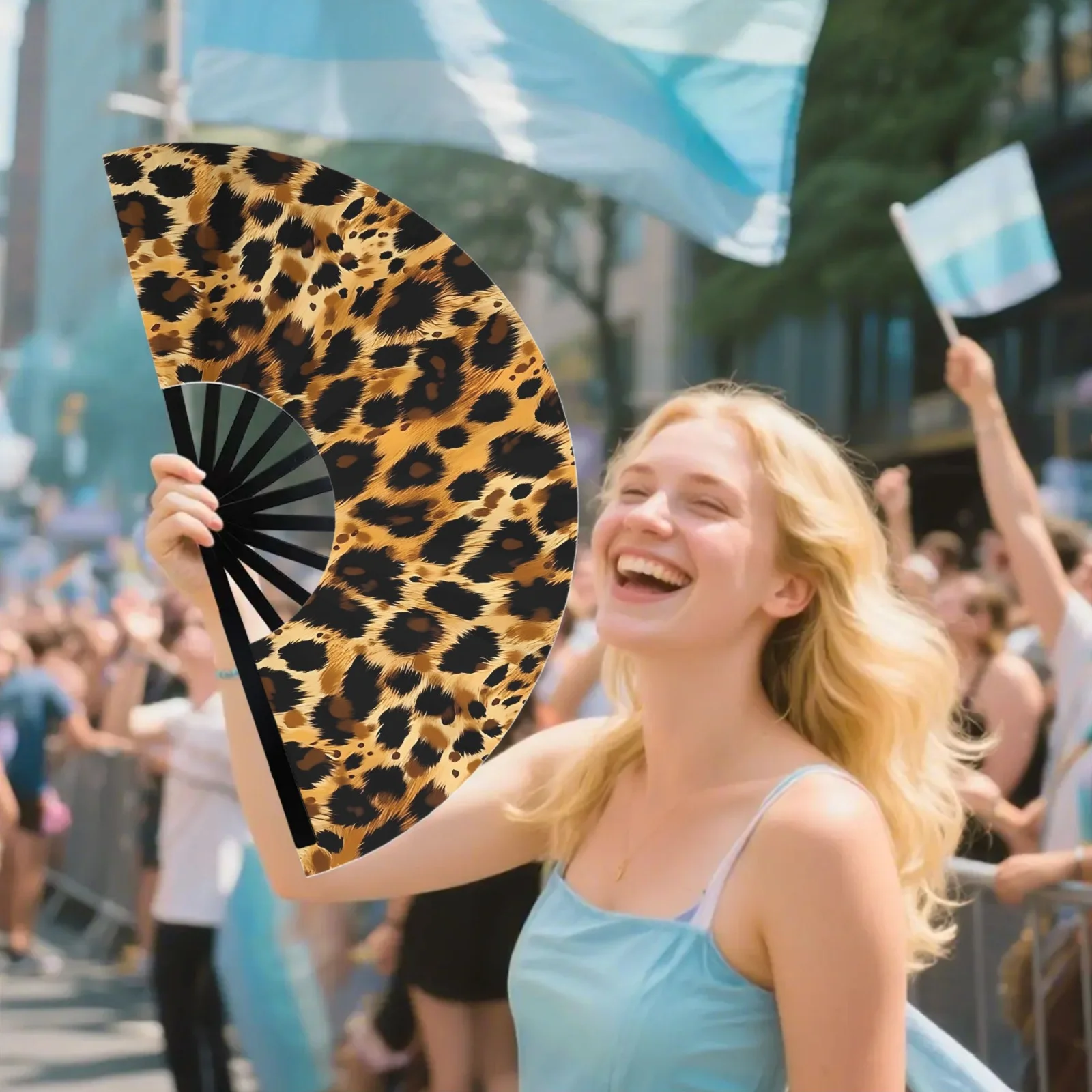 Artistic Leopard Folding Fan| Summer Fan Perfect for Parties, Music Festivals, And Birthday Gifts - Biihudu, Without Battery