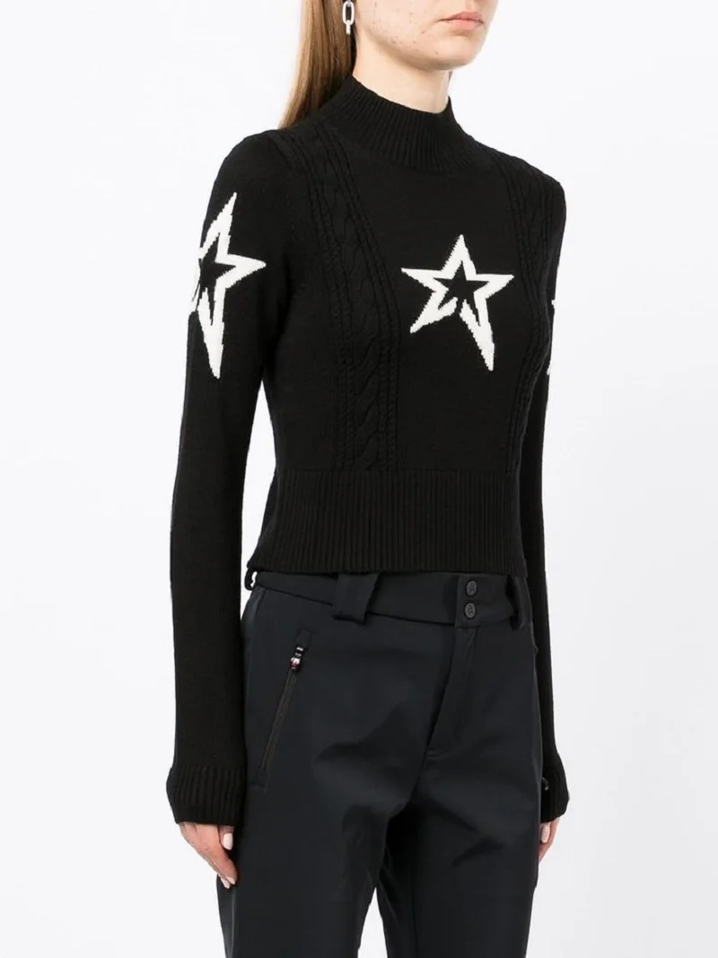 Europe and America\'s top ladies street retro raglan niche high-end five-pointed star pattern high-necked knit warm Y2K.