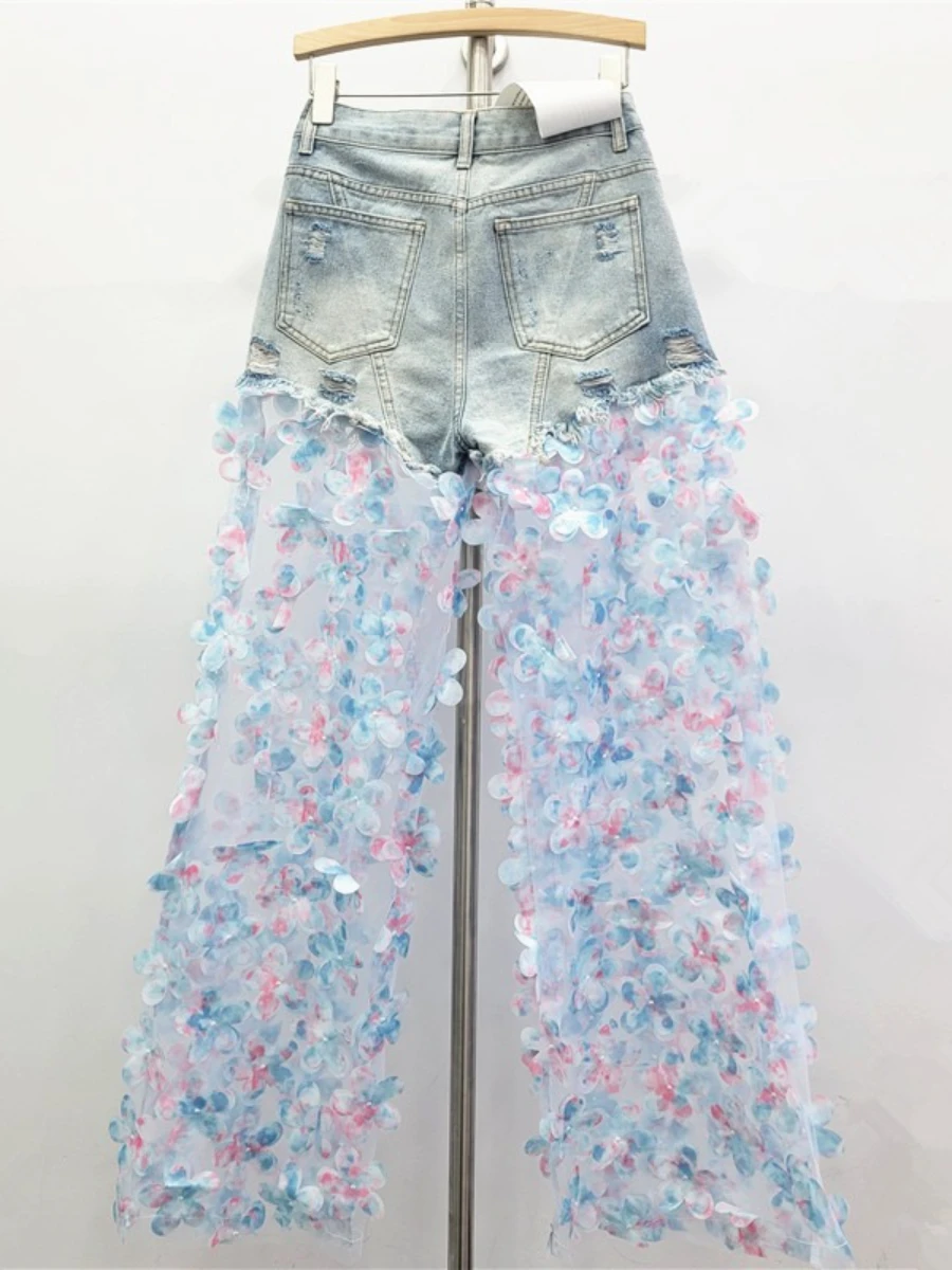 GALCAUR الصلبة تقسم الدانتيل الشارع الشهير السراويل الإناث عالية الخصر فضفاضة الخفيفة الفاخرة المرأة السراويل المستقيمة الخريف موضة جديدة #4