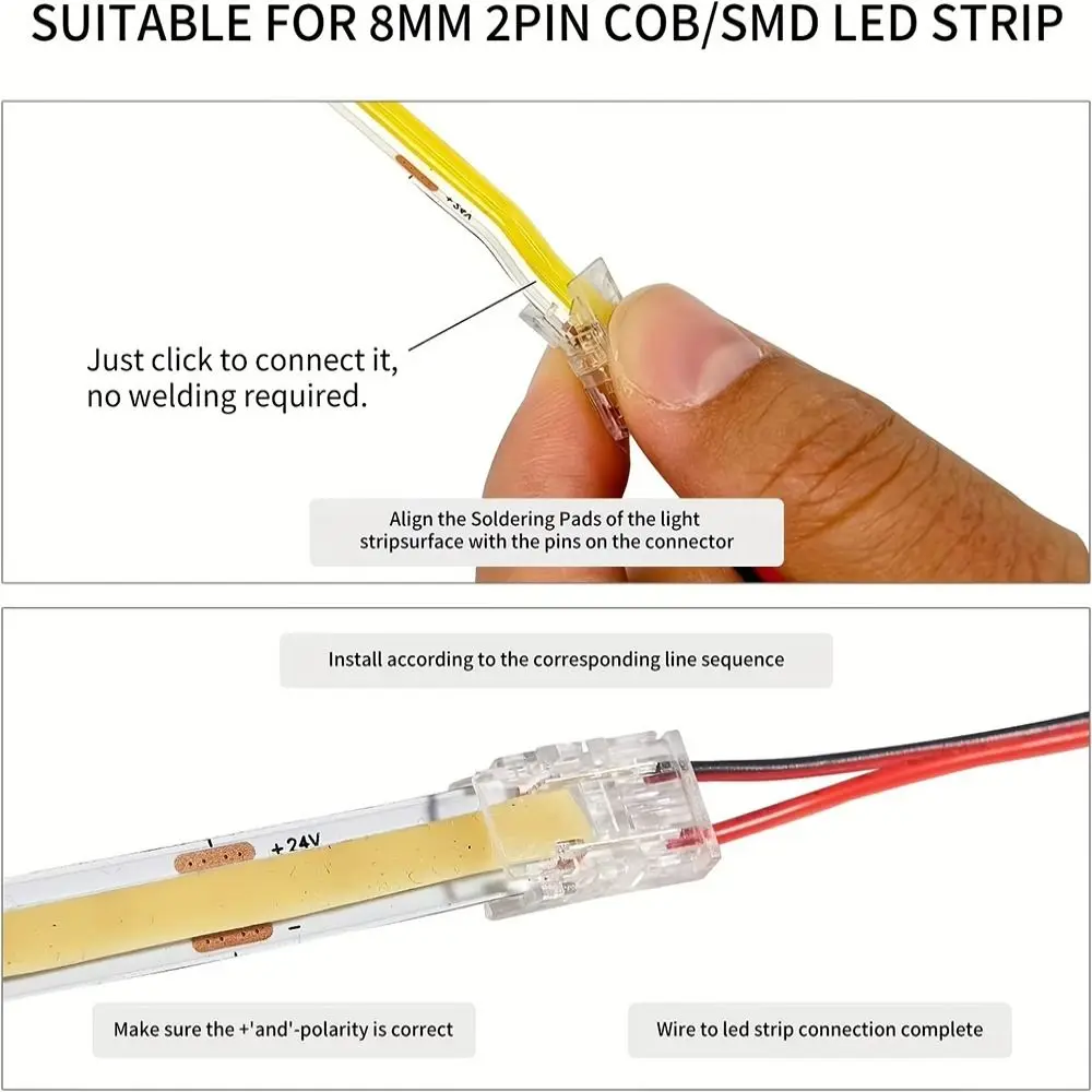 5Pcs/Set 2/3 Pin COB LED Wire Connector Strip to Wire Single Head Pin Connector Mini Buckle 8/10mm LED Strip Connectors