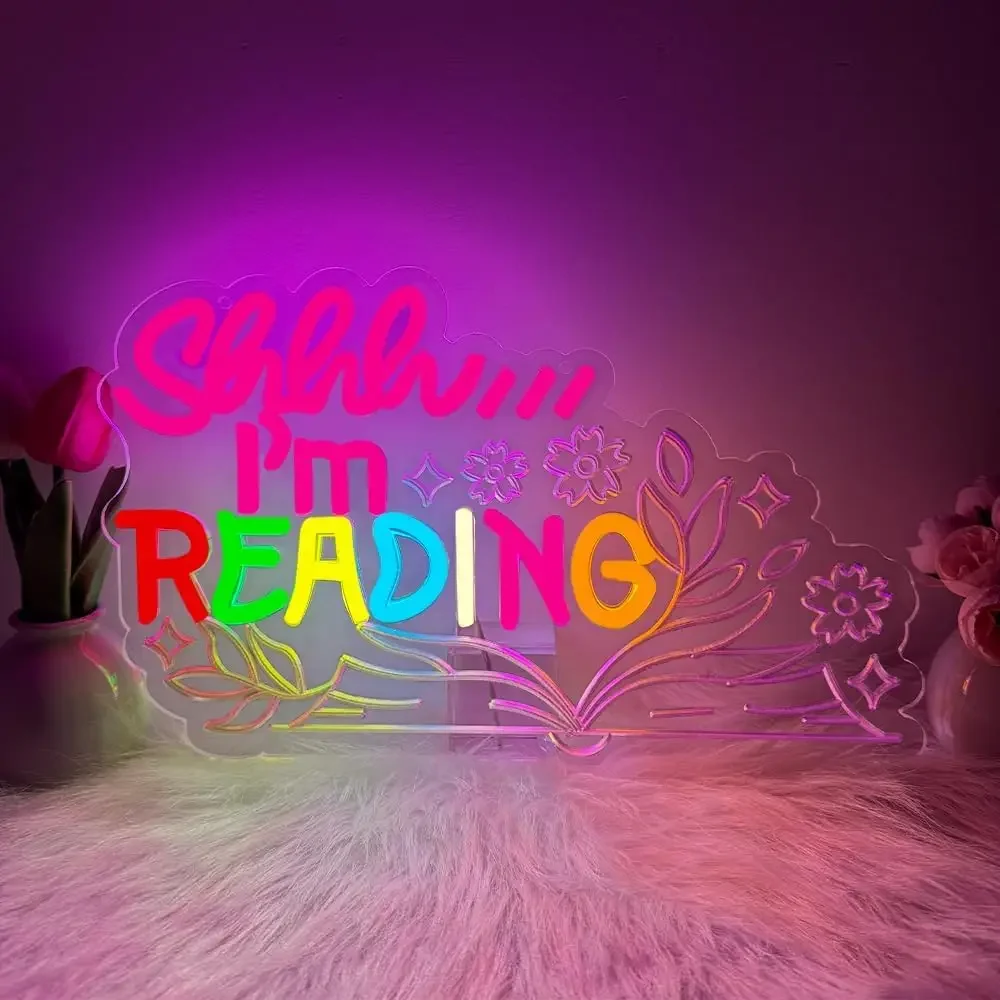Sorry I'm Reading Neon Sign Open Book Flower LED Wall Art USB Powered Decor Bedroom Library Study Bookworm Lover Novelty Gift