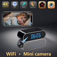 Secure WiFi Camera Digital Clock 4K Mini Camera Night Vision DVR Home Hidden Monitoring Mini Camera Remote Viewing Alarm MP4