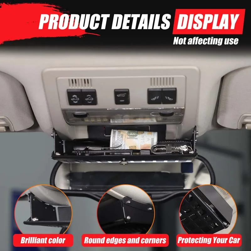 Aluminum Alloy Car Interior Roof Rearview Mirror Multi-Function Storage Basket Tray Suitable for Cadillac Escalade 2007-2014
