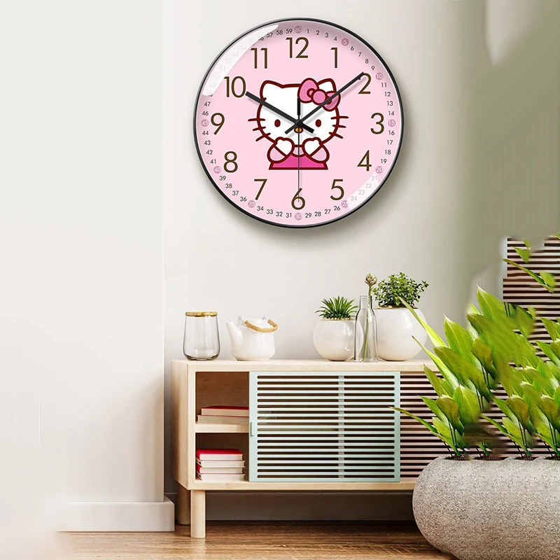 Cute Sanrio Hello Kitty Clocks Cartoon Kawaii Anime Kitchen Silent Clocks Living Room Decoration Furniture Toys Girls Gifts