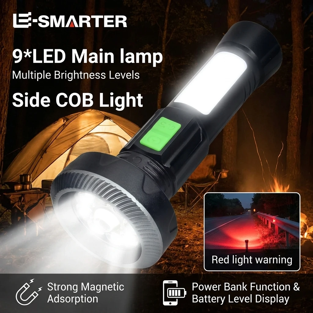 USB Rechargeable High Brightness Flashlight with Side Lamp Built-in Lithium Battery Multi-Source Strong Light Outdoor Torch