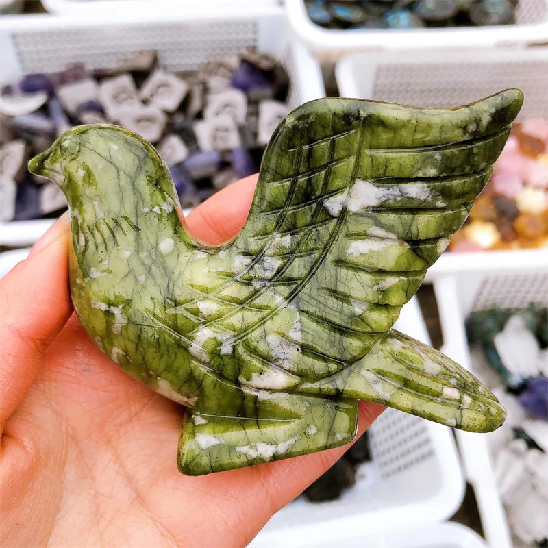 Natural Serpentine Bird Animal Carving Crafts Healing Energy Stone Fashion Home Decoration Birthday Gift 1pcs