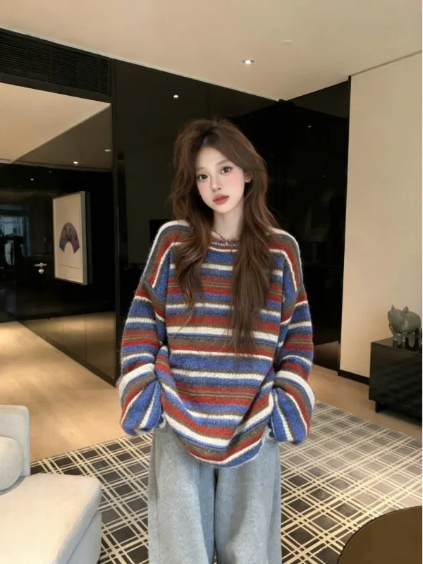 

Loose Long Sleeve Women's Knitwear round Neck Striped Casual Casual Spring 2026 New Style Versatile Comfortable Fit Knitted S...