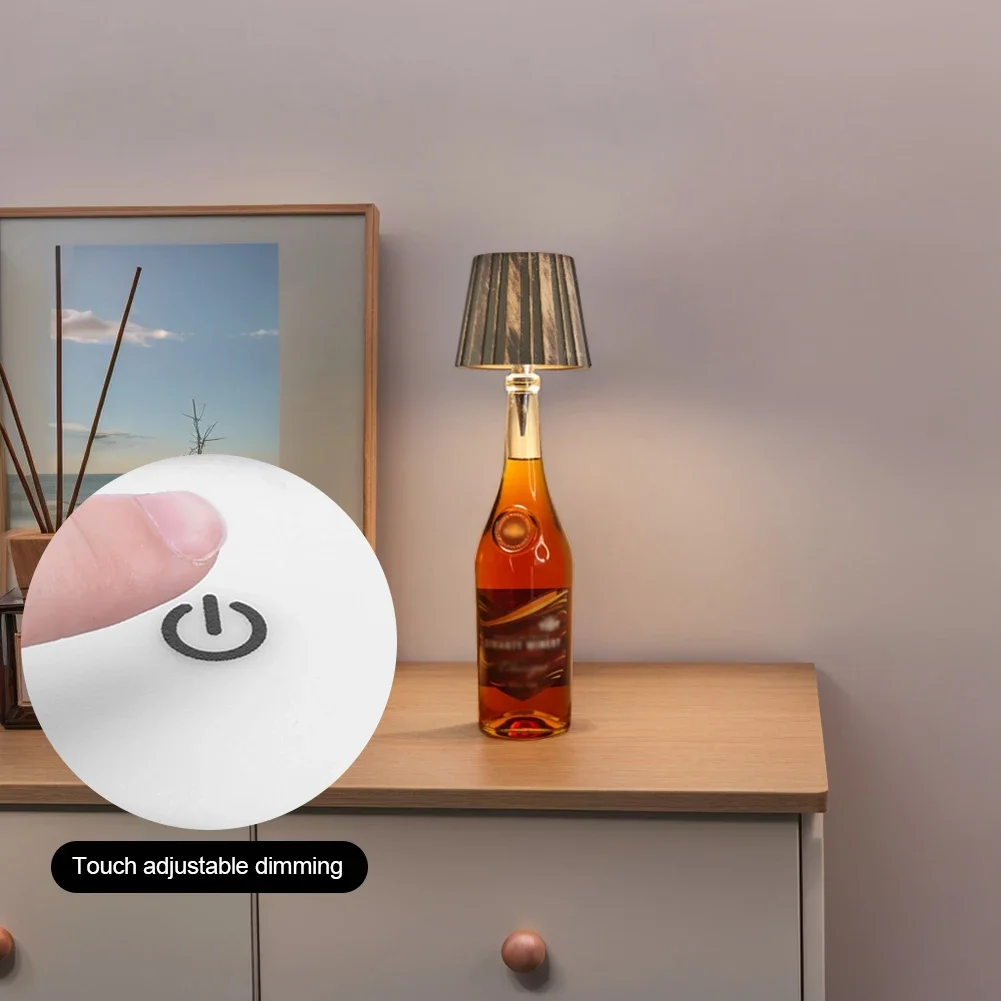 Lampada per bottiglia di vino senza fili Lampada da tavolo con controllo touch 3 colori Lampada per bottiglia a LED con attenuazione per bar Cafe Decorazione per feste con luce per bottiglia di vino