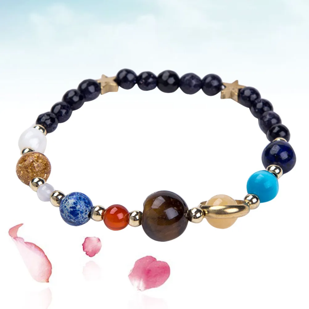Universe Galaxy Bracelet Solar System Theme Eight Planet Beads Unisex Minimalist Elegant Design for Women Men Daily Wear Gift