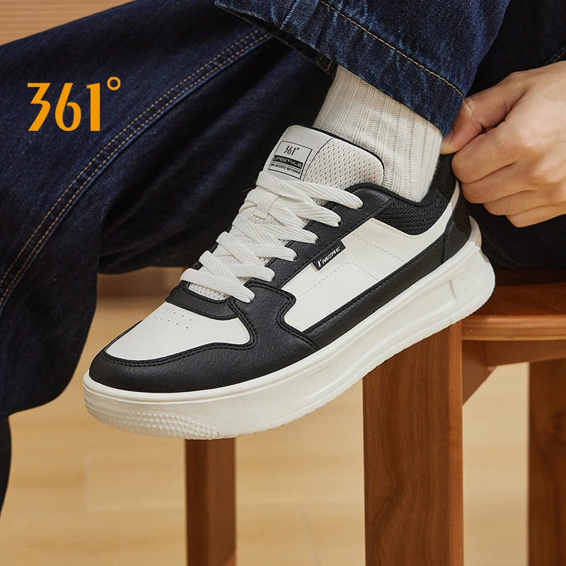 361 Degrees Men's Board Shoes Leather Splash Proof Classic Leisure Versatile Thick-soled Non-slip Airy Male Sneakers 672536622