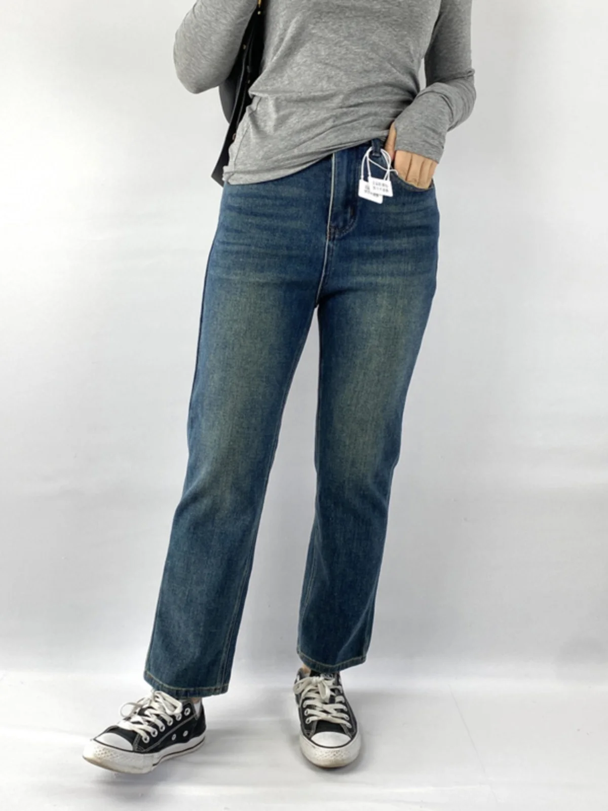 Spring/Autumn Size XL XXL Quality Straight Jeans Female High Waist Slim Stretched Denim Casual Ankel-Length Cigarette Pants 5258