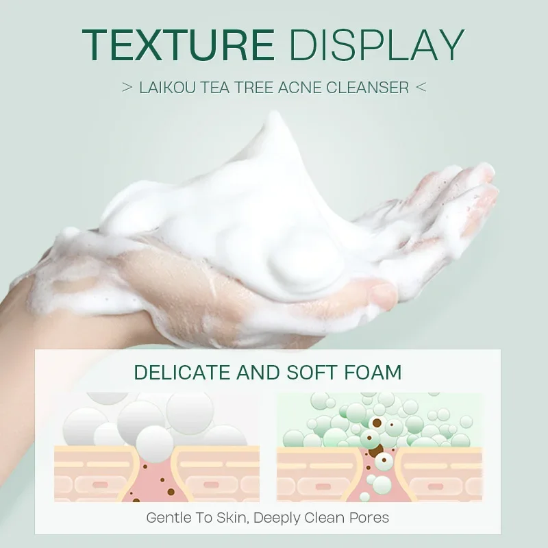 LAIKOU Tea Tree Facial Cleanser Moisturizing Foam Face Wash Collagen Hydration Cleansing Oil Control Nourishing Skin Care 50g