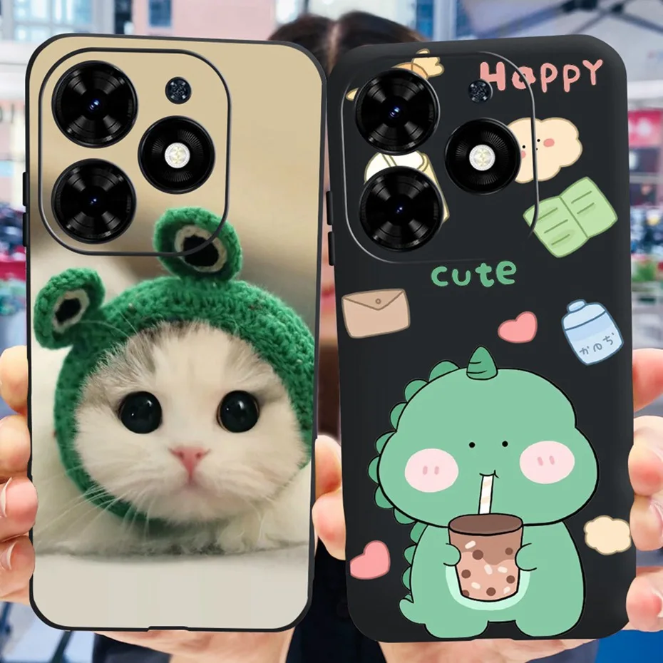 For Tecno Spark Go 2024 BG6 Case Cute Cat Dinosaur Pattern Phone Bumper For Spark Go (2024) Soft Silicon Black TPU Back Cover